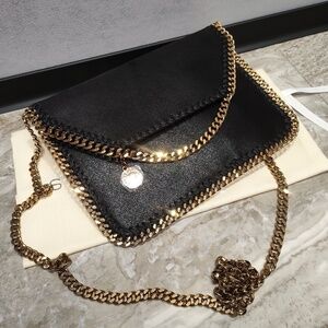 Stella McCartney Black Faux-Leather Crossbody Bag with Gold Chain